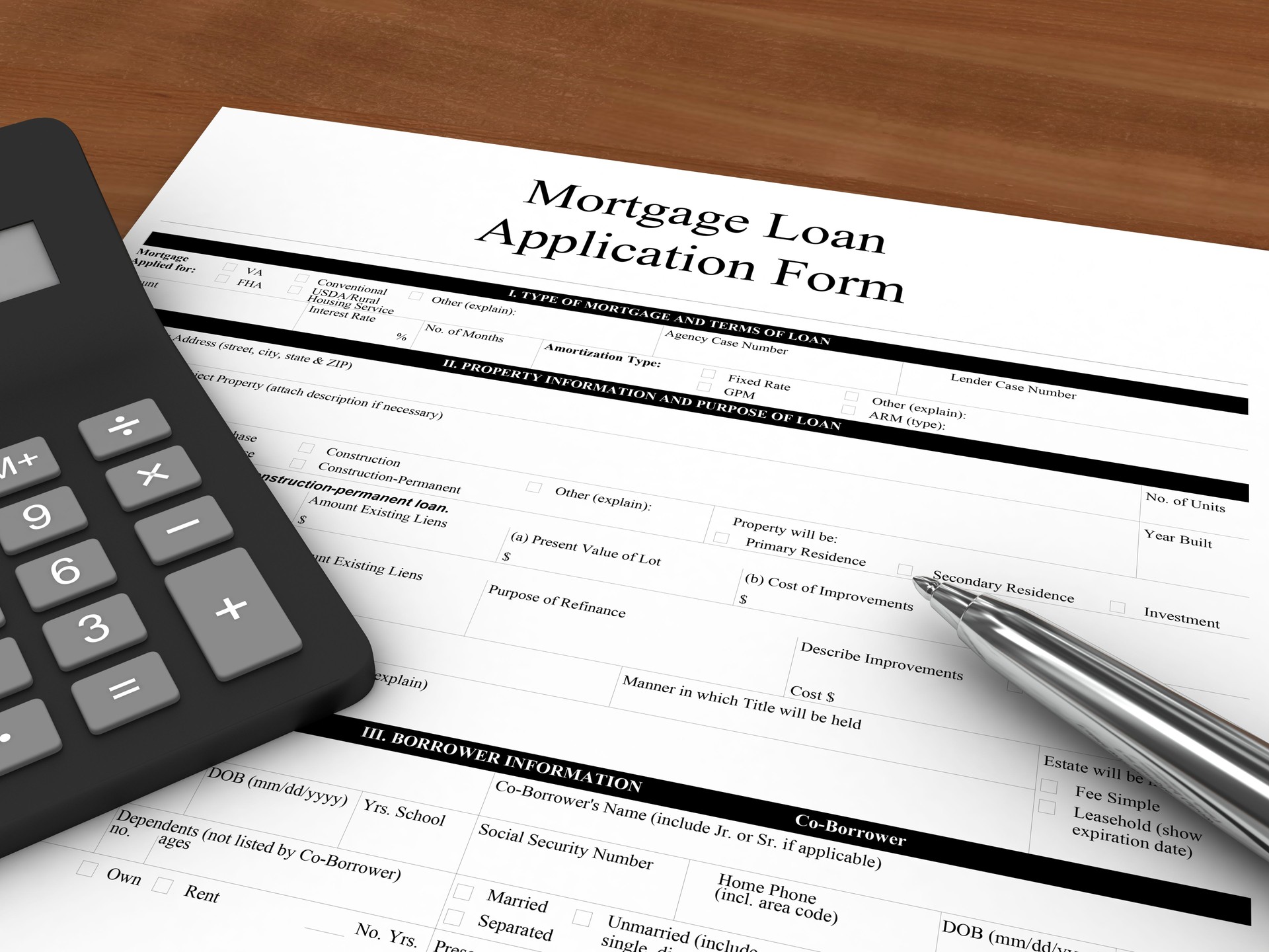 Mortgage loan application form